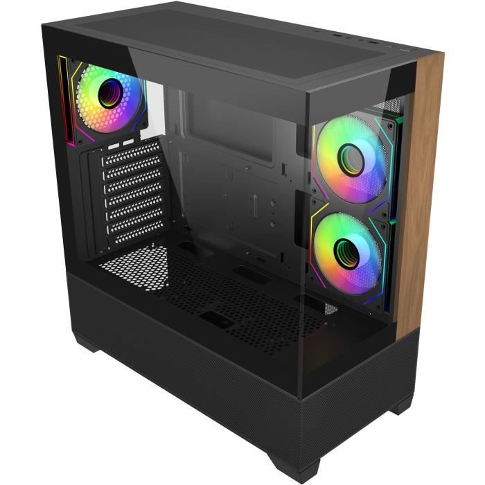 Boitier Moyen Tour ATX Cooler Master Elite 690 Wood RGB avec panneaux vitrés (Noir/Marron)