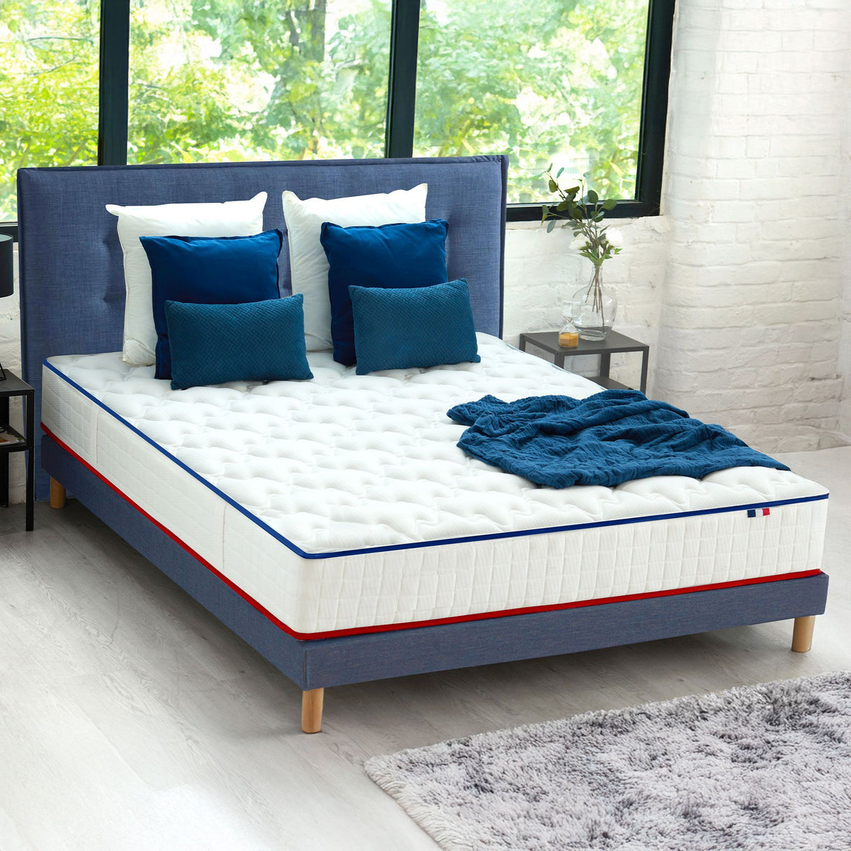 CONFORT DESIGN Amboise Ensemble Matelas et sommier  160 x 200 - Ep.20cm -Ressorts ensachés- Mousse 25 kg/m3 - Fabriqué en France