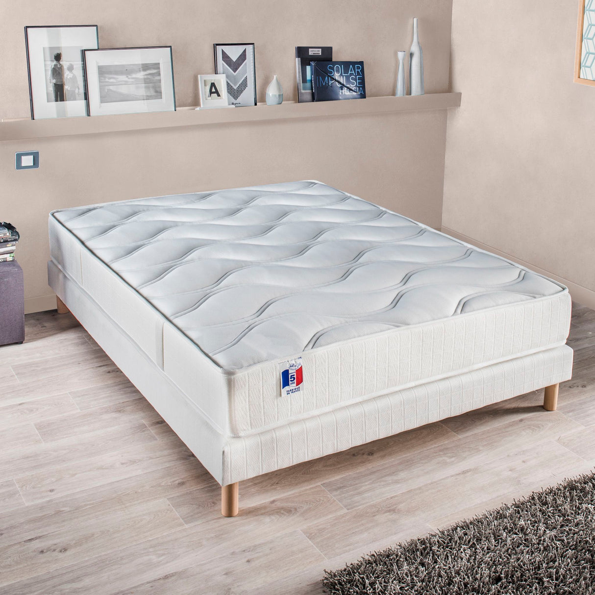 CONFORT DESIGN Gari Ensemble matelas & sommier 140 x 190 - Ep. 23 cm - Polylatex - Hypoallergénique - Réversible -Fabriqué en France