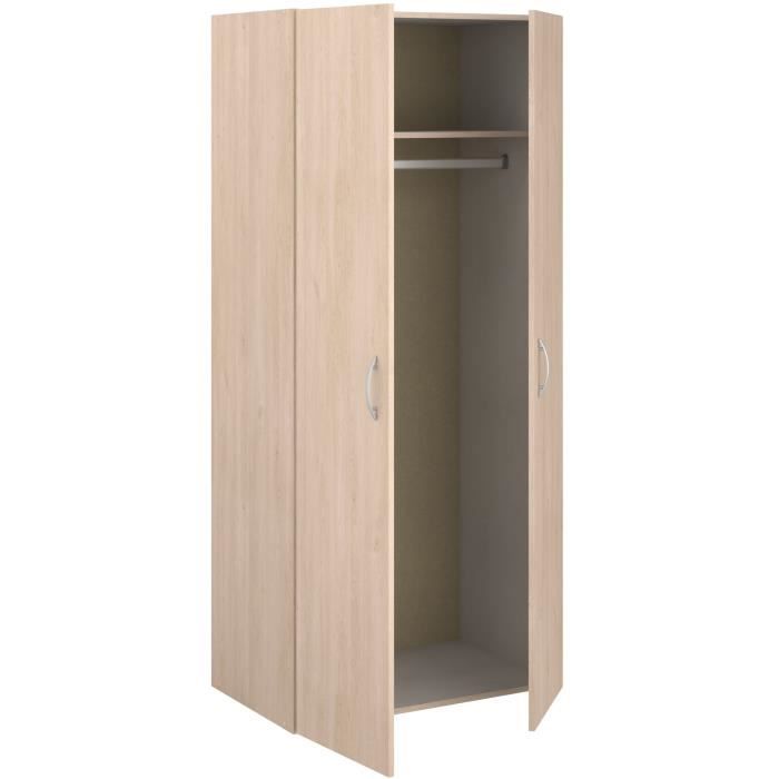 Armoire - EASY LIFE -  Décor Chene clair - 2 portes battantes - L80,2 x H180 x P49,7cm - PARISOT