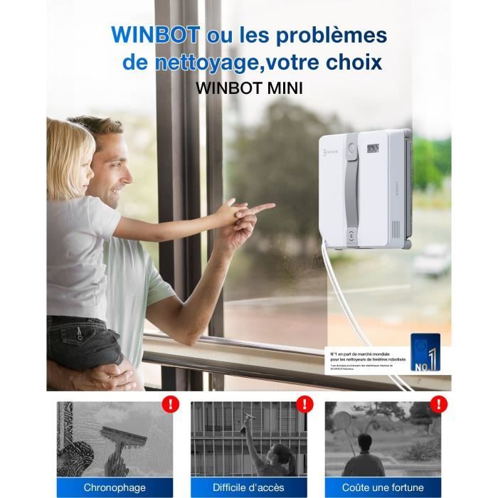ECOVACS WINBOT Mini - Robot de Nettoyage de vitres - Design Compact - Double Buses avec pulvérisation ultrasonique