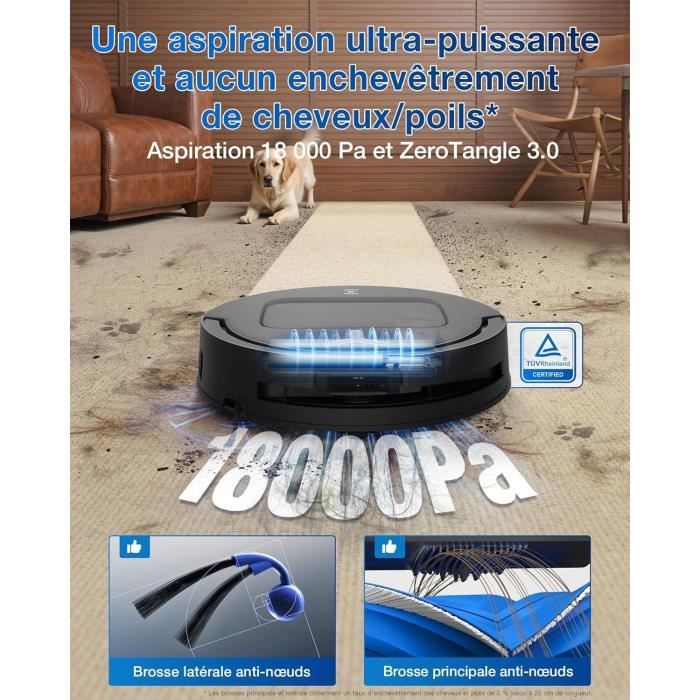 ECOVACS T80 OMNI - Robot Aspirateur Laveur - 18 000 Pa - Nettoyage Automatique instantané OZMO Roller - ZeroTangle 3.0