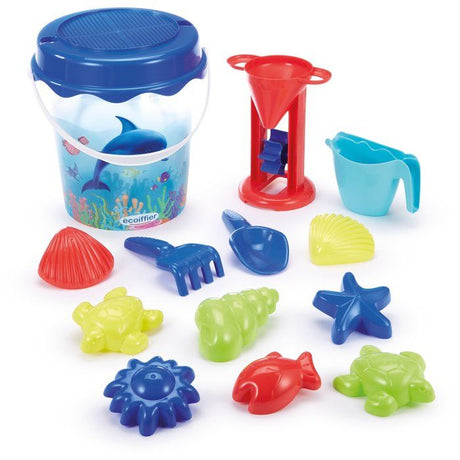 Jeu de plage - ECOIFFIER - 513 - Seau transparent décor dauphin avec accessoires et moules a sable