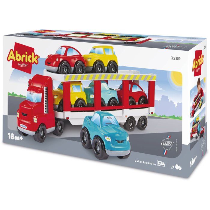Camion porte-voitures ECOIFFIER - Abrick - Transporte 6 voitures sur 2 étages - Rouge - Des 18 mois