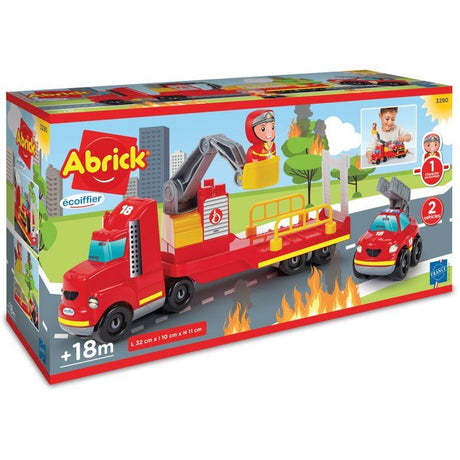 Ecoiffier Intervention pompier, Abrick 3290, Jeu de construction pour enfant, Camion pompier 32 cm, Des 18 mois, Fabriqué en France