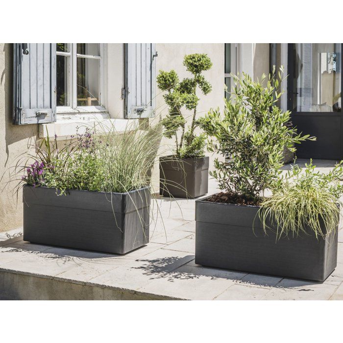 Jardiniere 80 cm - EDA - CAREL - 63 L - Avec roulettes - Extérieur ou intérieur - 78 x 39 x 39 cm - Taupe
