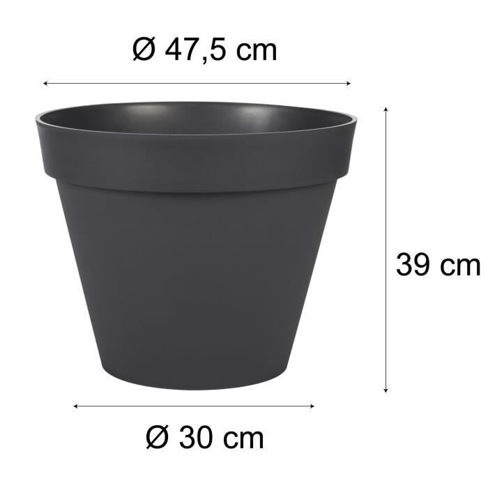 EDA Pot de fleurs rond TOSCANE - 43 L - Ø 47,5 x H.40 cm - Gris Anthracite - Intérieur/Extérieur