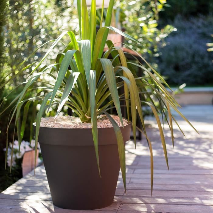 EDA Pot de fleurs rond TOSCANE - 43 L - Ø 47,5 x H.40 cm - Gris Anthracite - Intérieur/Extérieur