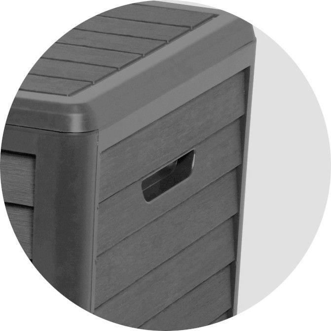 Coffre de jardin en Plastique - EDA - BAYA - 420 L - Décor imitation bois - 117,3 x 54,8 x H. 65,3 cm - Gris anthracite