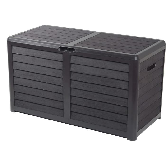 Coffre de jardin - EDA - BAYA - 420 L - Décor imitation bois - Utilisation Intérieure / Extérieure - avec Poignées - Gris Anthracite