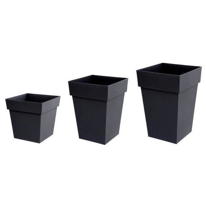 Pot de fleurs XXL carré - Toscane - EDA - 43,3 x 43,3 x H. 80 cm - Intérieur / Extérieur - 98 L - Gris Anthracite