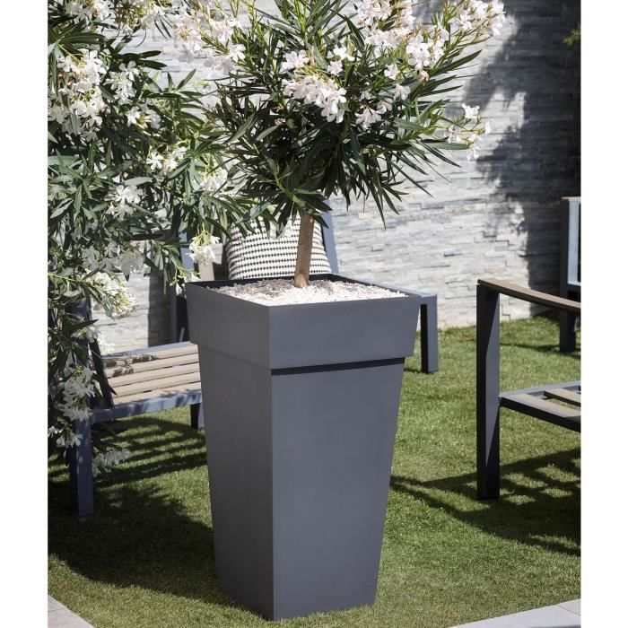 Pot de fleurs Carré XXL 43 cm - EDA - Toscane - 98 L - 43,3 x 43,3 x H. 80 cm - Gris Anthracite
