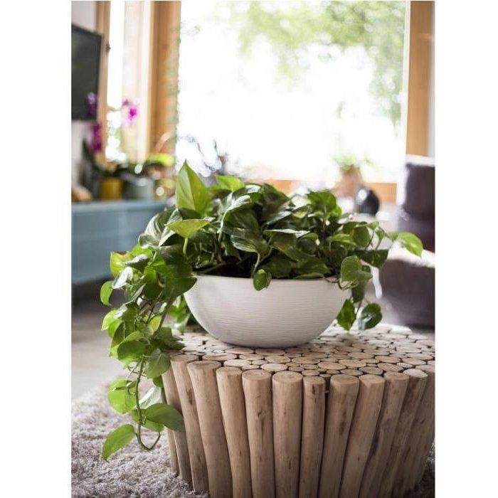 Pot vasque Ř 40 cm - EDA - Graphit Up - 14,9 L - Intérieur/ Extérieur - Décor Graphique - Ř 40 x H. 16,5 cm - Blanc Cérusé
