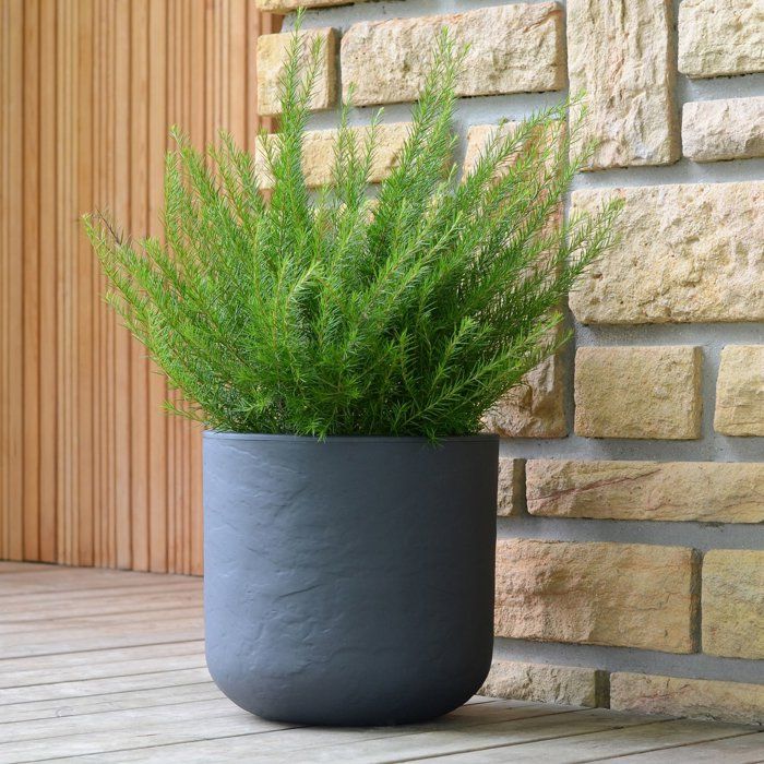 Pot de fleurs Rond - EDA - Volcania Up - 32,5 L - Intérieur/Extérieur - Décor Pierre - Ø 38,5 x H. 36,8 cm - Gris Anthracite