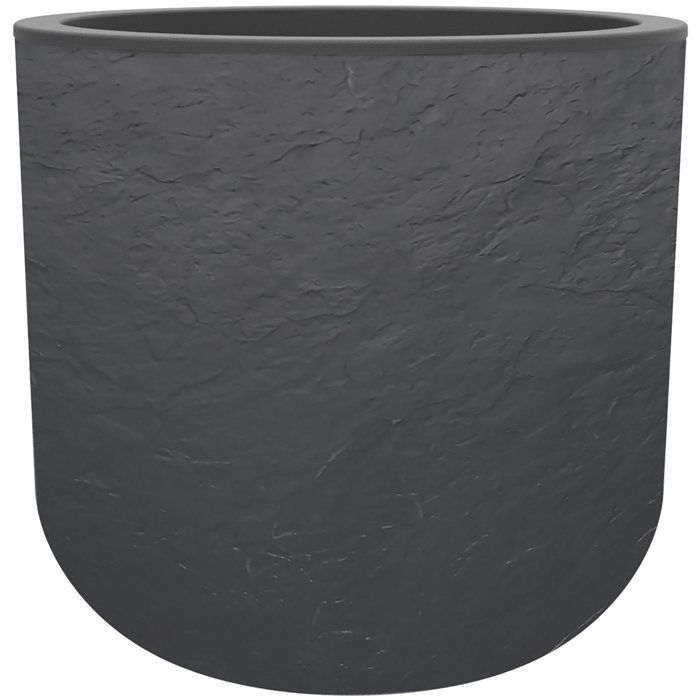 Pot de fleurs Rond - EDA - Volcania Up - 32,5 L - Intérieur/Extérieur - Décor Pierre - Ø 38,5 x H. 36,8 cm - Gris Anthracite