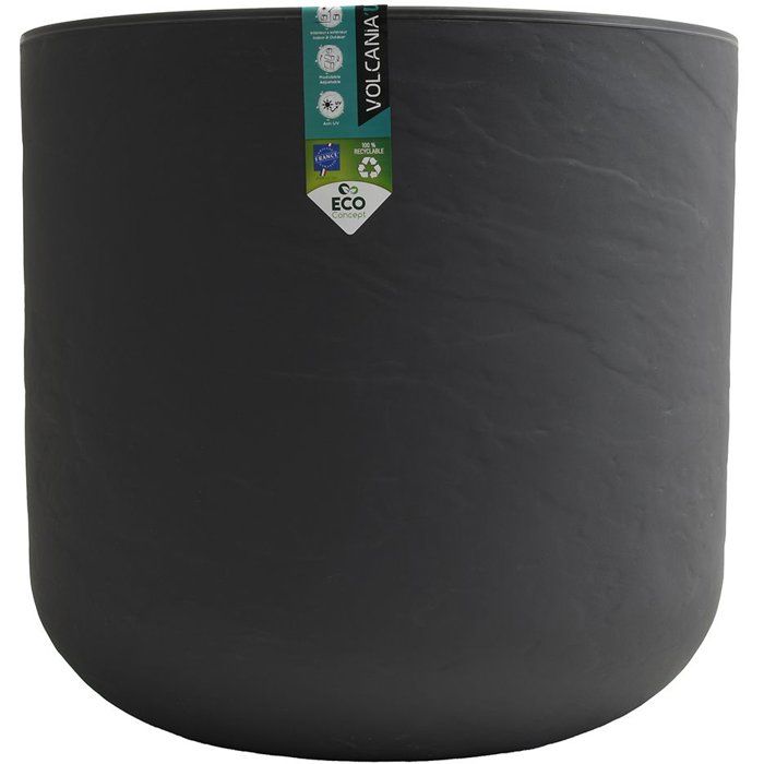 Pot de fleurs Rond 50 cm - EDA - Volcania Up - 67 L - Intérieur/Extérieur - Décor Pierre - Ř 48,5 x H. 46,2 cm - Gris Anthracite
