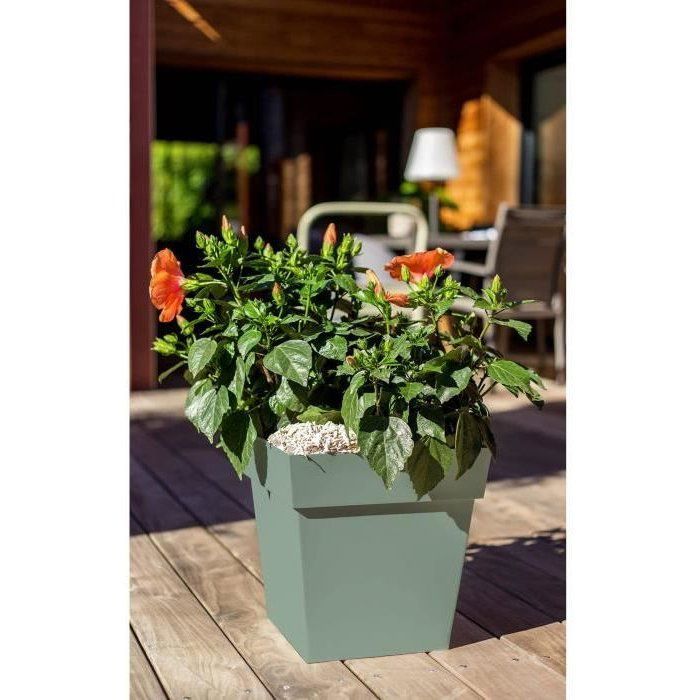Pot de fleur carré - Toscane - EDA - 32 x 32 x H. 32 cm - Intérieur / Extérieur - 22L - Vert Laurier