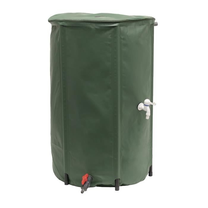 EDA - Récupérateur d'eau Souple et Pliable 250 L - avec Filtre en Filet + 2 Robinets - Résistant aux Intempéries - Ø 60 x H.88 cm