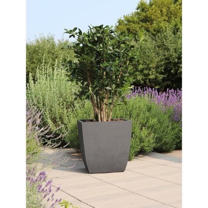 EDA Pot de fleurs Carré DIVA BASALT -  42 L - 43,5 x 43,5 x H.44,2 cm - Bac intérieur amovible - Gris anthracite