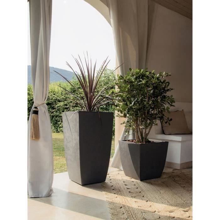 EDA Pot de fleurs Carré DIVA BASALT -  42 L - 43,5 x 43,5 x H.44,2 cm - Bac intérieur amovible - Gris anthracite