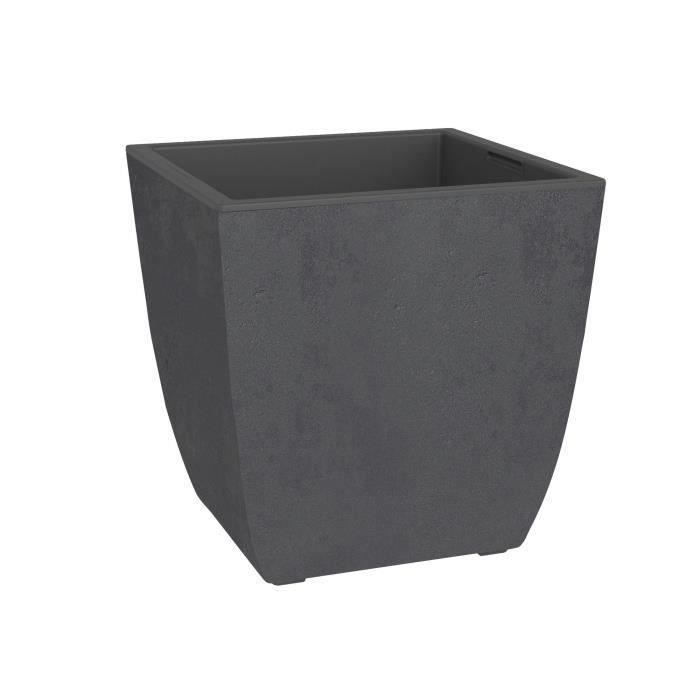 EDA Pot de fleurs Carré DIVA BASALT -  42 L - 43,5 x 43,5 x H.44,2 cm - Bac intérieur amovible - Gris anthracite