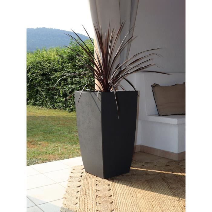 Pot de fleurs Carré haut - EDA - Diva Basalt - 42 L - 43,5 x 43,5 x H.78.2 cm -Bac intérieur amovible - Gris anthracite