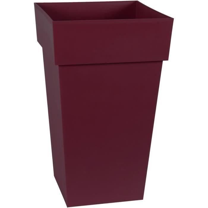 EDA Pot de Fleur Carré Haut TOSCANE - Volume 62 L - 39 x 39 x H.65 cm - Rouge bourgogne