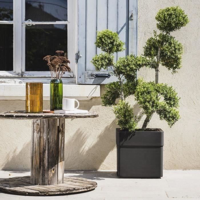 Bac a fleurs Carré 40 cm - EDA - CAREL - 26 L - Avec roulettes - Extérieur ou intérieur - 39 x 39 x H.39 cm - Gris Anthracite