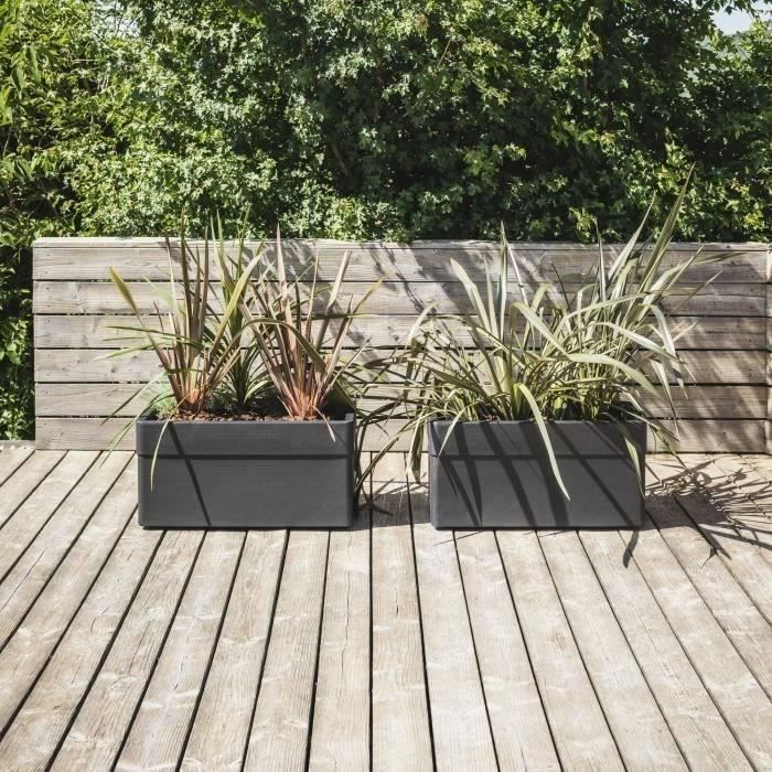 Jardiniere 80 cm - EDA - CAREL - 63 L - Avec roulettes - Extérieur ou intérieur - 78 x 39 x H.39 cm - Gris Anthracite