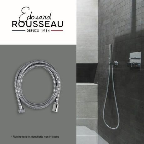 Flexible de douche - ROUSSEAU - Écrous métal anti-torsion - Réducteur de débit - Longueur 1m50 - Inox chromé double agrafage