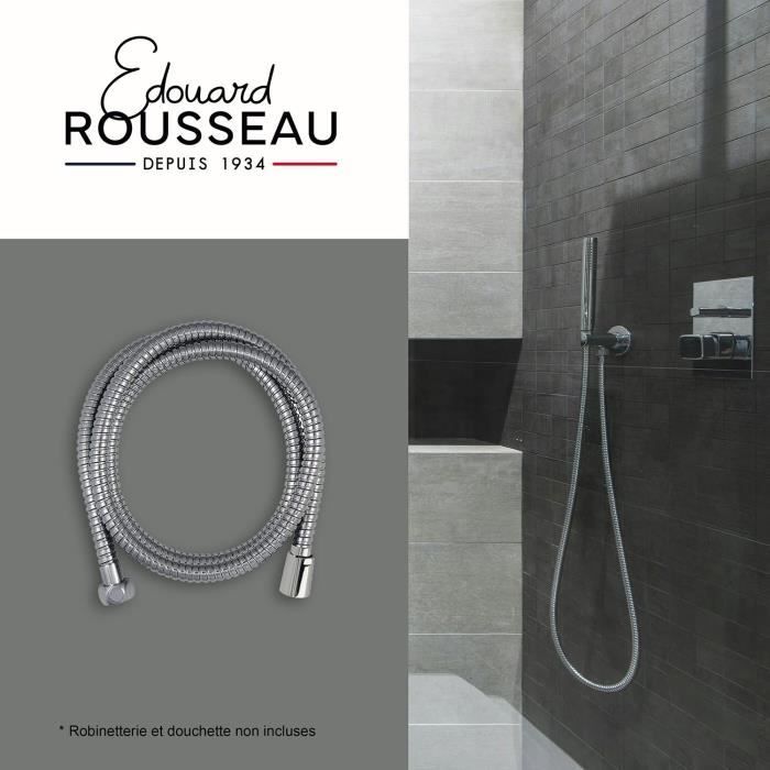 Flexible de douche - ROUSSEAU - Écrous métal anti-torsion - Réducteur de débit - Longueur 1m50 - Inox chromé double agrafage