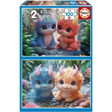 Puzzle - EDUCA - Monstres Mignons - 2 x 100 pieces - Pour enfants des 8 ans - Theme dessins animés