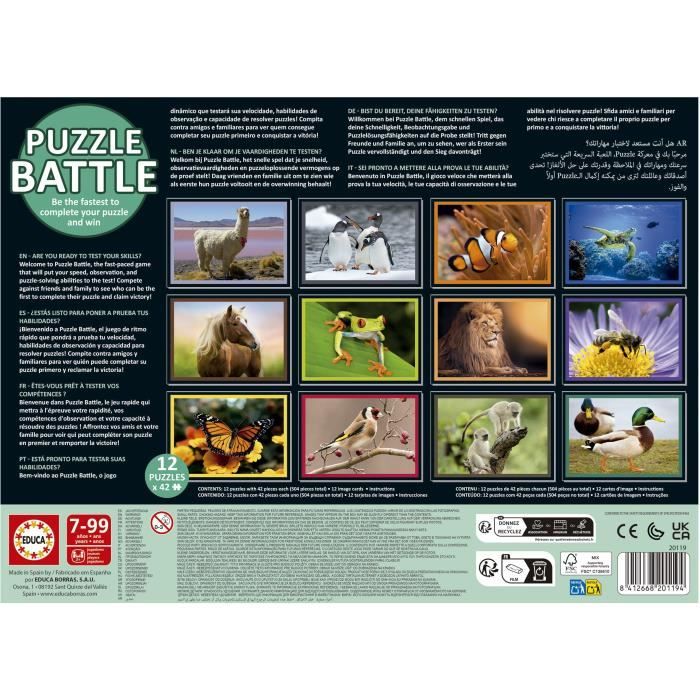 Puzzle - EDUCA - Battle Jr Natura - 12 puzzles - 42 pieces - Theme nature - Pour enfants a partir de 7 ans