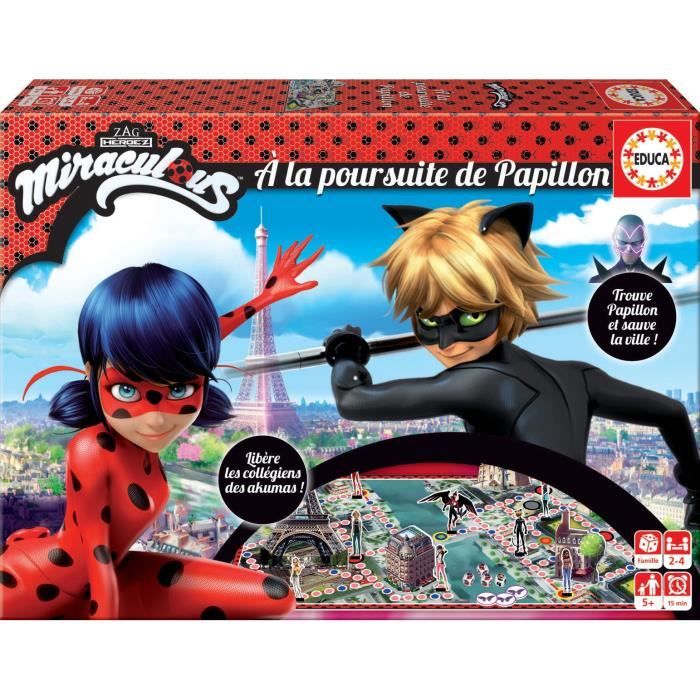 Jeu de société - EDUCA - Miraculous Ladybug : a la Poursuite de Papillon - Combat de dés pour sauver Paris