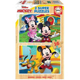 Puzzle en bois MICKEY & MINNIE - 2x16 pieces - Dessins animÈs et BD - Jaune - a partir de 3 ans