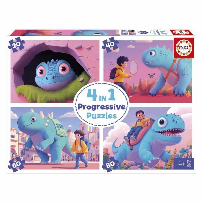 4 Puzzles - EDUCA - Dinos sympathiques - 20+40+60+80 pieces
