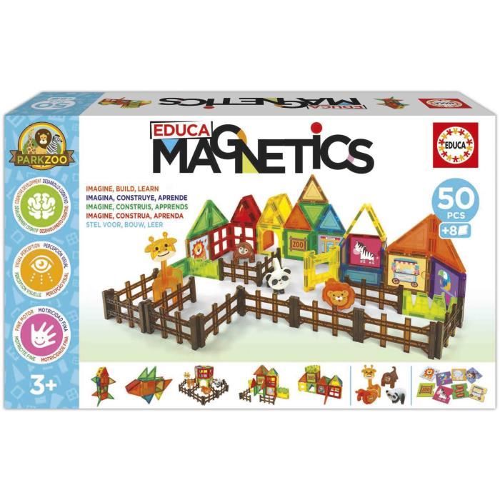 Magnetics Parc Zoo - Jeu de construction - EDUCA - 50 pieces magnétiques, 4 animaux, 8 cartes - Des 3 ans