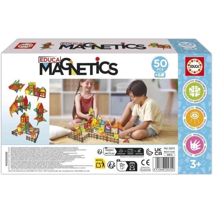 Magnetics Parc Zoo - Jeu de construction - EDUCA - 50 pieces magnétiques, 4 animaux, 8 cartes - Des 3 ans