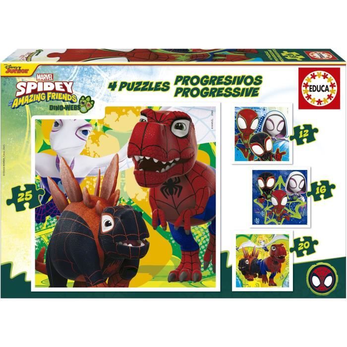 Puzzles progréssifs - EDUCA - Dino Spidey - 12+16+20+25 pieces