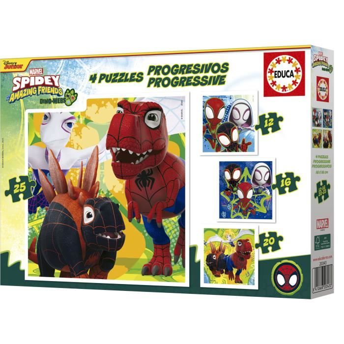 Puzzles progréssifs - EDUCA - Dino Spidey - 12+16+20+25 pieces