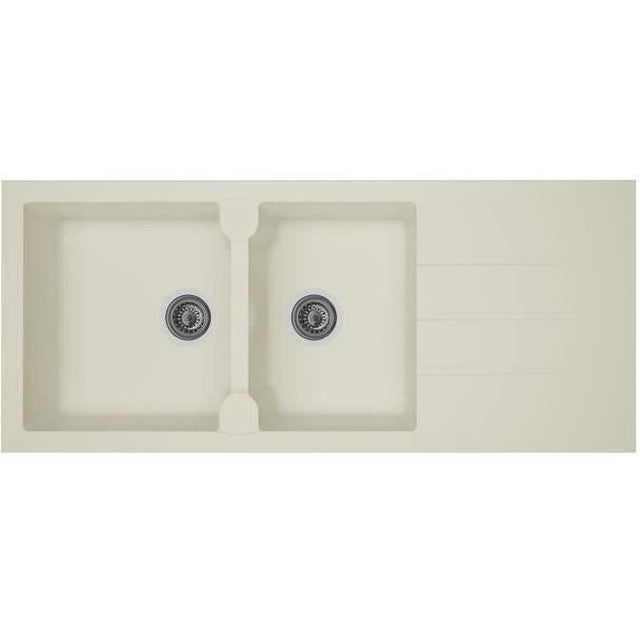 STRADOUR Evier cuisine a encastrer 2 bacs + 1 égouttoir Aloa - Résine - 116 x 50 cm - Blanc