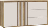 Buffet - ELISTON - Blanc mat / Chene - 2 portes - 3 tiroirs - 159,6 x 41,5 x 81,7 cm