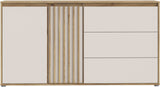 Buffet - ELISTON - Blanc mat / Chene - 2 portes - 3 tiroirs - 159,6 x 41,5 x 81,7 cm