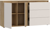Buffet ELISTON - Blanc Mat & Chene – 2 Portes + 3 Tiroirs – L 159,6 × P 41,5 × H 81,7 cm