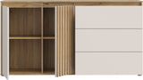 Buffet ELISTON - Blanc Mat & Chene – 2 Portes + 3 Tiroirs – L 159,6 × P 41,5 × H 81,7 cm