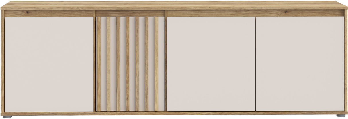 Meuble TV ELISTON – Blanc Mat & Chene – 4 Portes – 174,3 × 41,5 × 56,1 cm