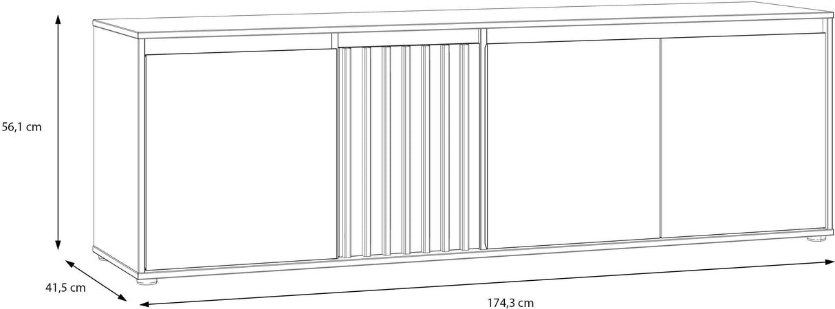 Meuble TV ELISTON – Blanc Mat & Chene – 4 Portes – 174,3 × 41,5 × 56,1 cm