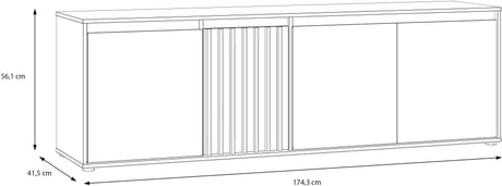 Meuble TV ELISTON – Blanc Mat & Chene – 4 Portes – 174,3 × 41,5 × 56,1 cm