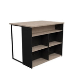 Œlot central BRUNCH - DÈcor chene et noir - 5 espaces de rangement - Modulable - L 109,4 x P 79,7 x H 89,8 cm