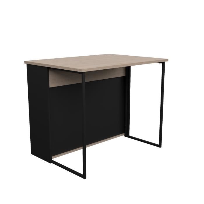 Œlot central BRUNCH - DÈcor chene et noir - 5 espaces de rangement - Modulable - L 109,4 x P 79,7 x H 89,8 cm